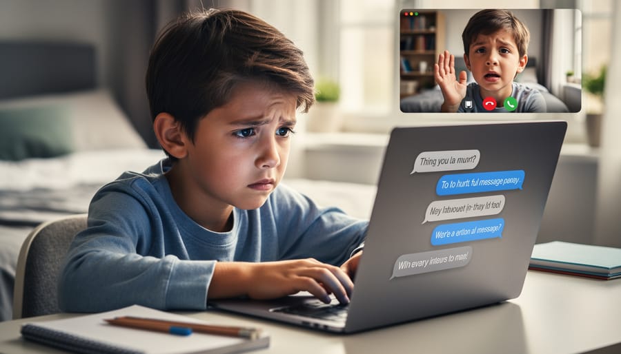 Preteen child looking thoughtfully at smartphone with concerned expression