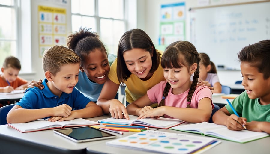 Confident young girl at laptop showing accomplishment and positive engagement with learning