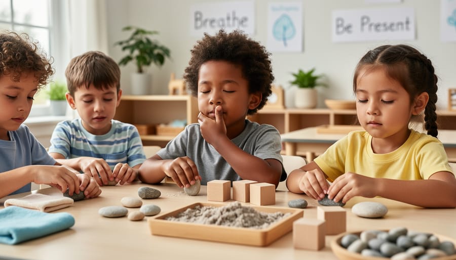 Child's hands holding smooth stones during a tactile mindfulness exercise