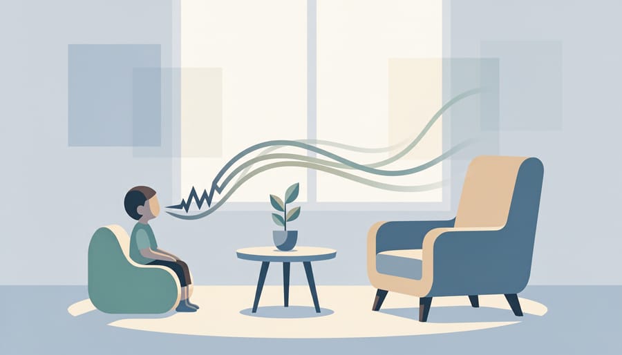 Quiet counseling room with two chairs, a plant, and a small blanket, suggesting supportive mental health care.