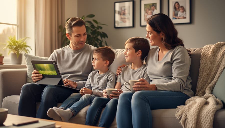 Parent and child placing a smartphone into a drawer at home