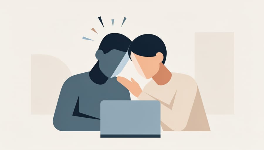 A child looks overwhelmed while an adult provides comforting support with a reassuring hand on the shoulder during digital learning.