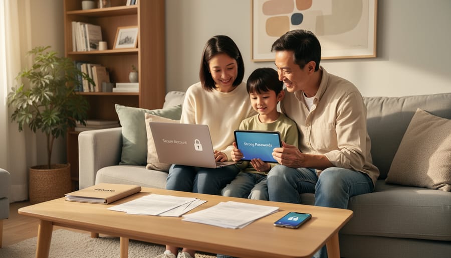 Parent and child sitting together at a kitchen table with a sealed envelope held carefully between them.