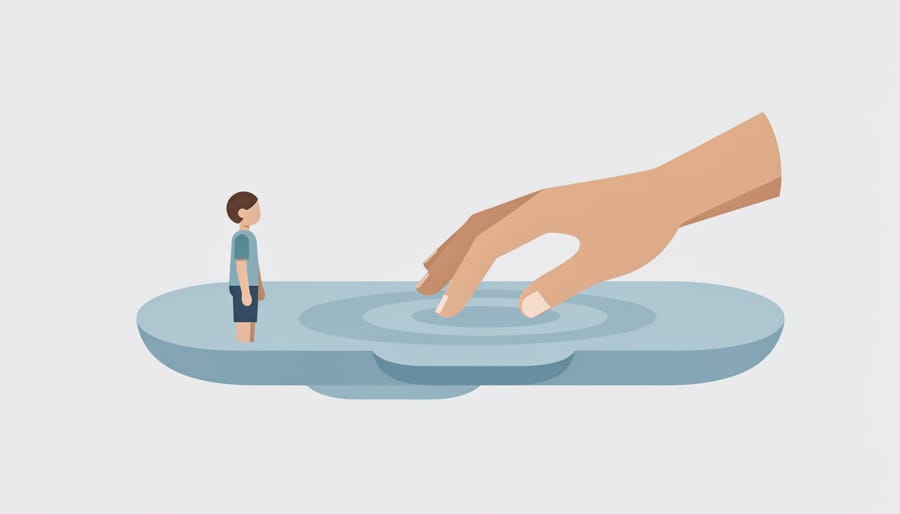 Close-up of a child’s hand resting near a glass of water with subtle ripples and condensation.
