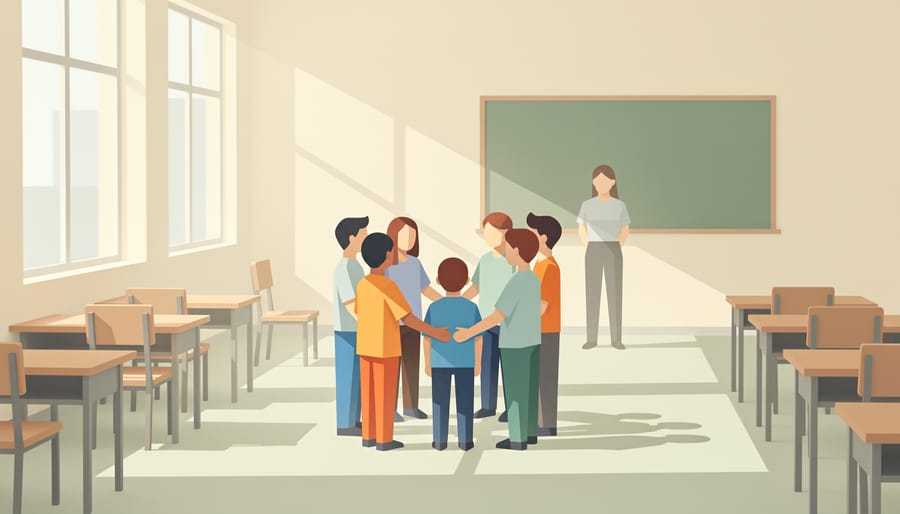 Student in a welcoming classroom environment suggesting safety and peer-based support